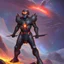 Placeholder: A battle suit made of lava and stars and galaxies for the god of galaxies