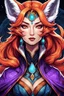 Placeholder: create an ethereal, darkly magical ,Kitsune sorceress with highly detailed and deeply cut facial features, illustrated in the style of Mindy Lee, Matias Bergara , and Hitoshi Yoneda, 4k precisely drawn, boldly lined and colored