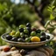 Placeholder: A plate of olives in nature