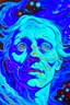 Placeholder: Busch painting style A big scary face covering his ears with both hands out of A nightmare from light." Stars are holes in the fabric of reality, from which a blinding, painful light pours. Nebulae resemble phantasmagorical visions.all blue