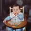 Placeholder: a baby in a fantasy card illustration, cartoon style