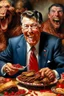 Placeholder: President Ronald Reagan painted as SATAN eating jellybeans with a pitchfork killing small poor people