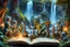 Placeholder: book cover oil painting of archeologists discovering elven woodland creatures with magical glowing bows in Rivendell worshipping big fat alien troll statues with many head and idols like from a myth or legend, on a strange planet with weird colors and waterfalls, bokeh like f/0.8, tilt-shift lens 8k, high detail, smooth render, down-light, unreal engine, prize winning