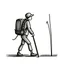 Placeholder: high quality illustration of a trekking person walking with stick and wearing a backpack