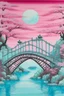 Placeholder: A light pink mystical bridge made out of candy painted by Utagawa Hiroshige