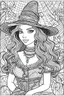 Placeholder: coloring pages for adults, beautiful girl in hallowen costume, in the style of Blocky, Swirly lines, Low Detail, Graded background, Black and white, No Shading, --ar 9:16