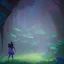 Placeholder: blue ridge mountains environment, fairy novel character, vibrant colors in the style of little african princess, circle shaped format with floral boarder, colorful volumetric reflective lighting effects, beautiful spirit ultra detailed, Intricate concept character design is walking through the dark forest woods