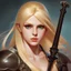 Placeholder: Portrait of beautiful blonde woman with a sword