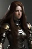 Placeholder: female with long brown hair, wearing metal armor