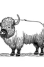 Placeholder: Yak. centered flat minimalistic black and white high contrast line drawing, coloring book style, {prompt}, (white sky, white clouds, white hair, white objects, white clothing, white fur, white skin, white terrain, white scales, white everything:1.1), blank white background.