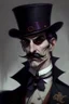 Placeholder: Strahd von Zarovich with a handlebar mustache wearing a top hat looking curious