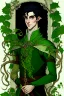 Placeholder: young half-Elf nobleman with green thumbs and 2 vine-like tentacles with black hair and green eyes and green thumbs with claws in the style of Beresford Egan