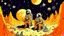 Placeholder: A life on the moon, yellow and orange colors, high quality, highly details