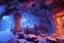 Placeholder: Underground passages, cavern caves tunnels, underdark route, glowing giant mushrooms, stalagmites stalagtites, cold rock surfaces, dark somber environment, soft weak blue lighting, soft weak purple lighting, soft weak green lighting