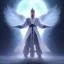 Placeholder: the main character. He’s to look like a powerful angel with white robe, symbols on hands glowing, His background should be that of space above with stars and standing on a paradise of a planet. His belt can transform into a white dragon.