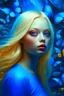 Placeholder: Butterfly effect in digital painting, blonde, azure, in the style of psychological portraits, anton fadeev, caras ionut, organic and flowing forms, blink - and - you - miss - it detail, scattered composition, serene faces