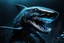 Placeholder: Black shark in 8k venom drawing, symbiote effects, blue lights, sea, intricate details, highly detailed, high details, detailed portrait, masterpiece,ultra detailed, ultra quality