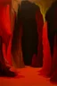 Placeholder: An orangish red cavern with a furnace vault painted by Clyfford Still
