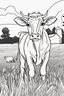 Placeholder: coloring page, cow in a grassy meadow, cartoon style, thick lines, low detail, no shading