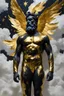 Placeholder: Otherworldly, Otherworldly, George Baselitz Iris Van Harpen handsome young stoic bearded powerful ZEUS open the clouds starry skies thunders, detail faces and body parts, total body-paint gold leaf, back view bottom