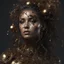 Placeholder: PAPERCUT 3d photo realistic portrait of young woman, dark fantasy, beautiful, dark eyes, dark make up, shiny streaks of paint, paint blobs and smears, shiny baubles, textured, ornate, shiny molten metalics, wild hair, high definition, octane render, 64k, 3d