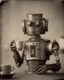 Placeholder: Daguerreotype portrait of a vintage robot drinking tea