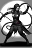 Placeholder: female gray skin Shadar-Kai wielding a Whip a whip made out of black thorns