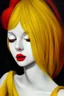 Placeholder: George Corominas style pierrot woman yellow hair red dress oil brush artgerm