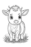 Placeholder: cute coloring page, sketch style, cute baby cow in the farm, cute cartoon, white and black, withe background, no shadows, outline.