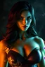 Placeholder: She-hulk, beautiful AI woman, busty, hyper realism, dark background with illuminated smoke