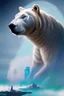 Placeholder: poetical, surreal minimalistic artwork, a tattooed maori, a cyberpunk polar bear, with a surreal engine mechanism, side view, in the style of Max Ernst, Renè Magritte, vivid colors, photo realistic web edition, ambient occlusion, strong top light , on white background