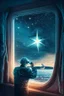 Placeholder: doctor cutting binoculars off patient , with background star field seen in the window of a boat, 4 k, trending art, depth of field