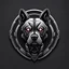 Placeholder: a blank background a dark themed logo that looks like the cyborg dog