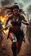 Placeholder: A tall, athletic, muscular woman warrior radiating breathtaking beauty charges fearlessly into a chaotic battlefield. Cinematic lighting, wide-angle lens, dynamic composition, and a shallow depth of field enhance the dramatic action. Shot with an Arri Alexa camera and a 35mm lens, rendered in Unreal Engine 5 with photorealistic textures and volumetric lighting, capturing every detail with 8K resolution.