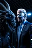 Placeholder: biden as a goat in the style of giger, spraypaint, photorealism, trending on artstation, 8k, depth of field, downlight, lightrays, volumetric, white hall, brown and blue