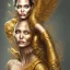 Placeholder: centered, Realist, head and shoulders portrait, angelina jolie face, golden dress athena god
