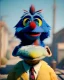 Placeholder: hybrid character, Sesame Street muppet head with body man, police dress, Wes Anderson style, concept art, smooth, unreal engine 5, god lights, ray tracing, RTX, lumen lighting, ultra detail, volumetric lighting, 3d.