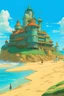Placeholder: um mosteiro na praia, ghibli style