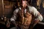 Placeholder: Young rough and rugged muscular cowboy photorealistic in a saloon