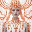 Placeholder: a close up of a woman with pearls on her head, digital art, inspired by andrey ryabovichev, digital art, white and orange breastplate, bubble goth makeup, trending on juxtapoz magazine, instagram art, porcelain looking skin, gorgeous composition, in style of beeple, haute couture, spheres, shot with Sony Alpha a9 Il and Sony FE 200-600mm f/5.6-6.3 G OSS lens, natural light, hyper realistic photograph, ultra detailed -ar 3:2 -q 2 -s 750