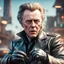 Placeholder: airbrush with pen outline, close up portrait of cool space pimp Christopher Walken gremlin in high speed action scene, wearing driver gloves, in the style of a fallout 4,bokeh like f/0.8, tilt-shift lens 8k, high detail, smooth render, down-light, unreal engine, prize winning