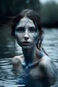 Placeholder: Water nymph with blue skin. A short woman with brown hair, naked, with white-gray, empty eyes. He wields powerful magic. He lives in a lake with trees in it