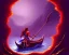 Placeholder: sango fantasy, fantasy magic, intricate, sharp focus, illustration, highly detailed, digital painting, concept art, matte, Greek mythology Charon ferryman, skeleton in full length cape, in boat on river styx, sharp jagged rocks, red purple blue colours, red hot lava river