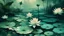 Placeholder: aesthetic, painterly style, lotus pool, dragonfly