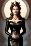 Placeholder: painting of kate winslet as evil queen in black leather gown, feminie, angry, stern look on her face, volouptous, busty, cleavage, emperious, mature, highly detailed, digital painting, artstation, concept art, smooth, sharp focus, illustration, art by gaston bussiere and alphonse mucha