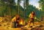 Placeholder: neanderthal holding a club, cave, bear, campfire, stone age, Impressionism, masterpiece, mellow, dawn,