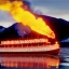 Placeholder: White sternwheeler steamboat On fire winter alaska, nenana