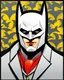 Placeholder: Portriat of the Batman, Fernando Botero style, lineal art, red, black and yellow colors