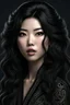 Placeholder: portrait of a fantasy asian goth woman with wavy black hair, fantasy style, realistic style, highly intrictae details, high quality, 8k