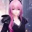 Placeholder: Detailed anime girl, woman, pink hair, yorha 2b hairstyle, au'ra final fantasy, horns protruding out the side of the head, intricate details, full body portrait, keep head in frame, slight smile, black Japanese motif, concept art, highly detailed, digital painting, concept art, sharp focus, illustration, art by Yoji Shinkawa, WLOP and greg rutkowski and alphonse mucha and artgerm and yanjun Chen and Junji ito and Makoto Shinkai, HDR, octane render, highly detailed